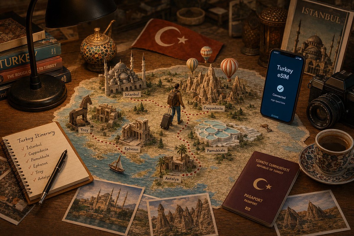 Travel Planning Tabletop Scene