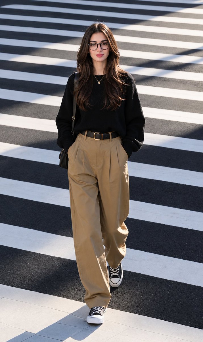 Stylish woman crossing zebra crossing in daylight