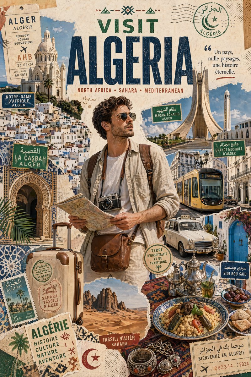Country Stylized Travel Poster Collage