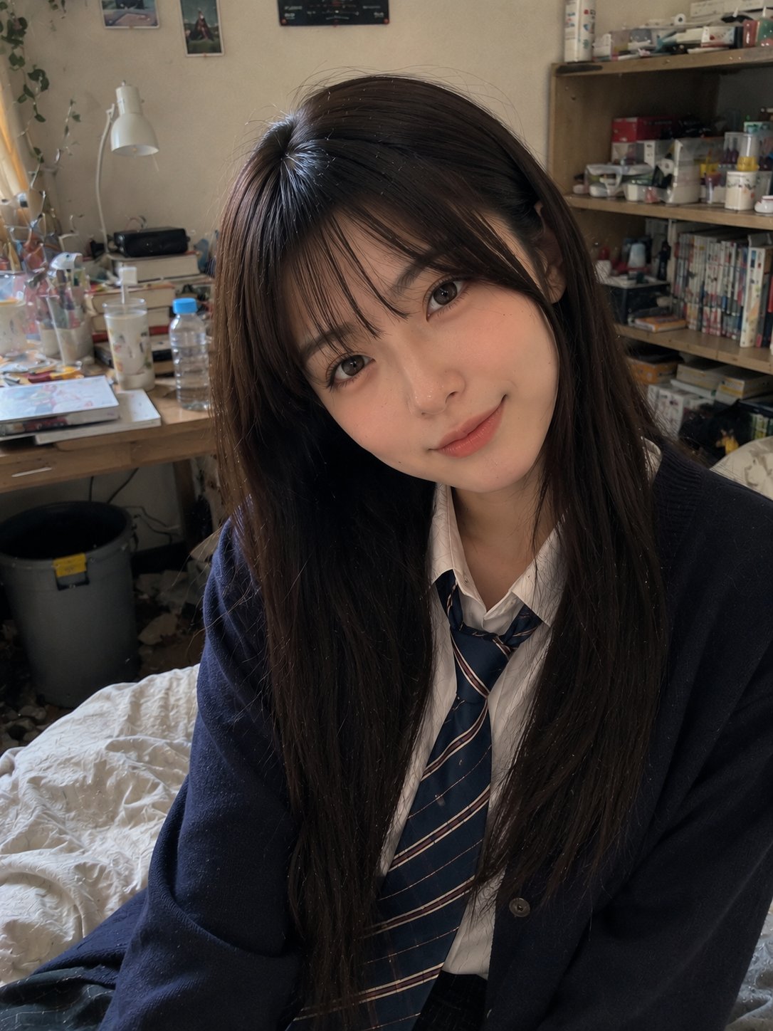 Cozy bedroom snapshot of japanese student