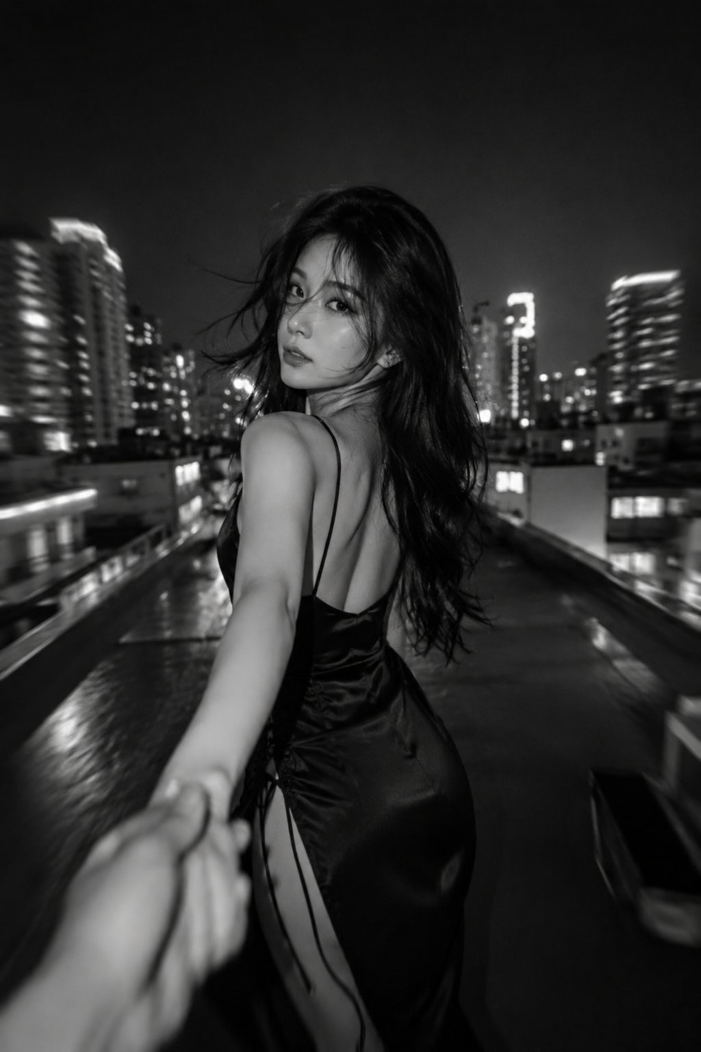Black-and-white cinematic portrait
