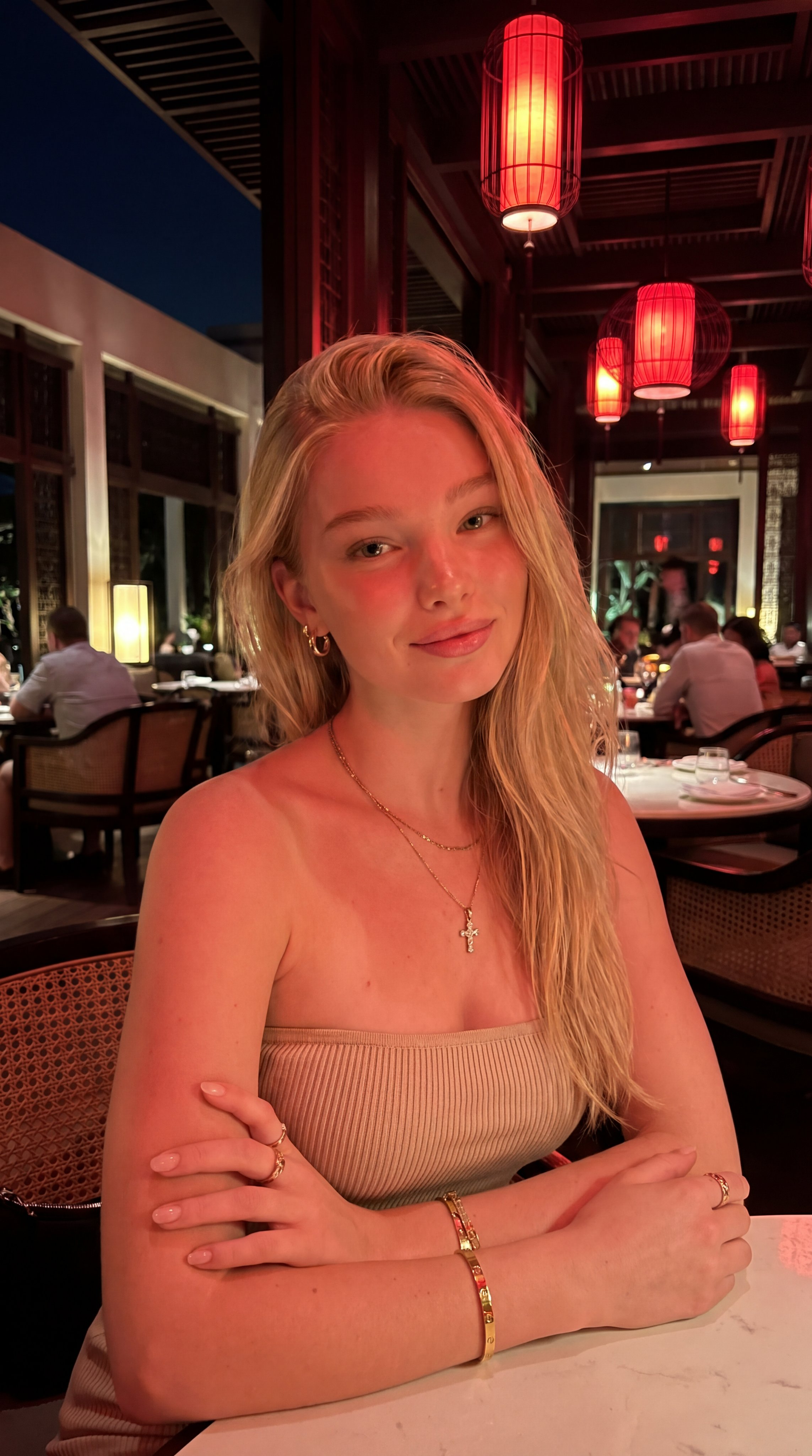 Luxury restaurant blonde dining portrait