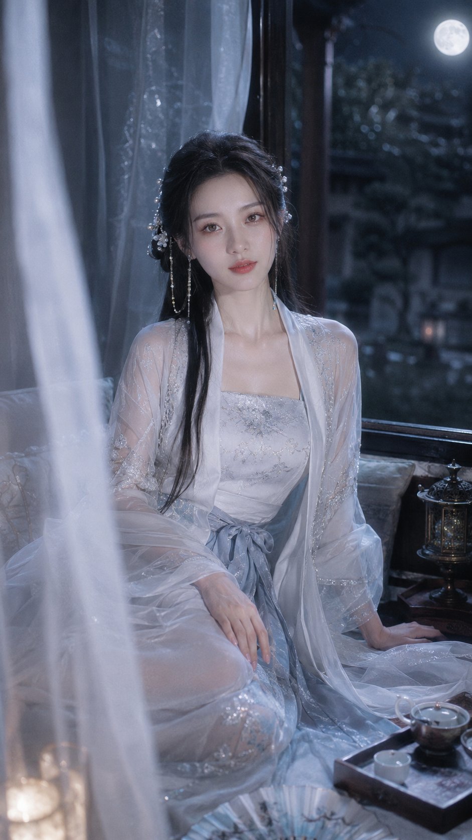 Moonlit guofeng hanfu window portrait