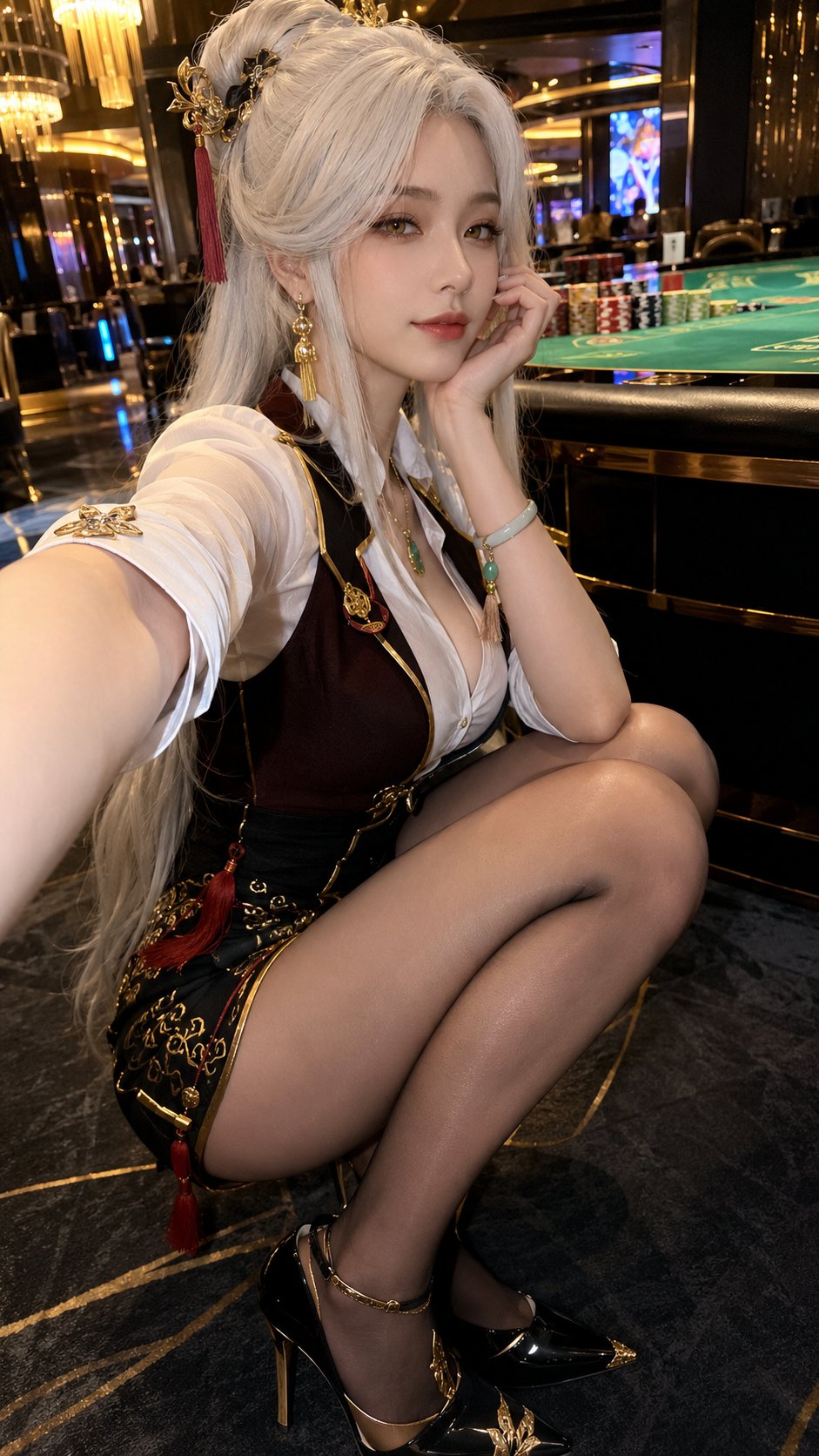 Natural Low-Angle Squat Selfie