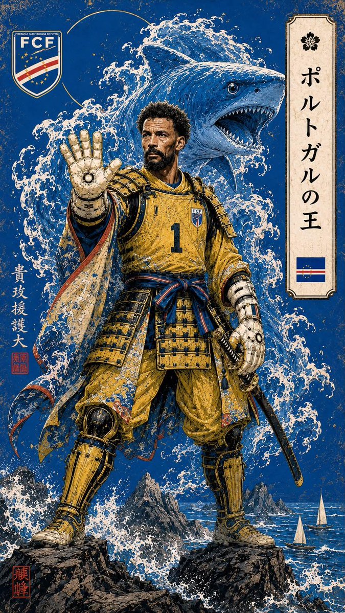Ukiyo-e samurai football poster