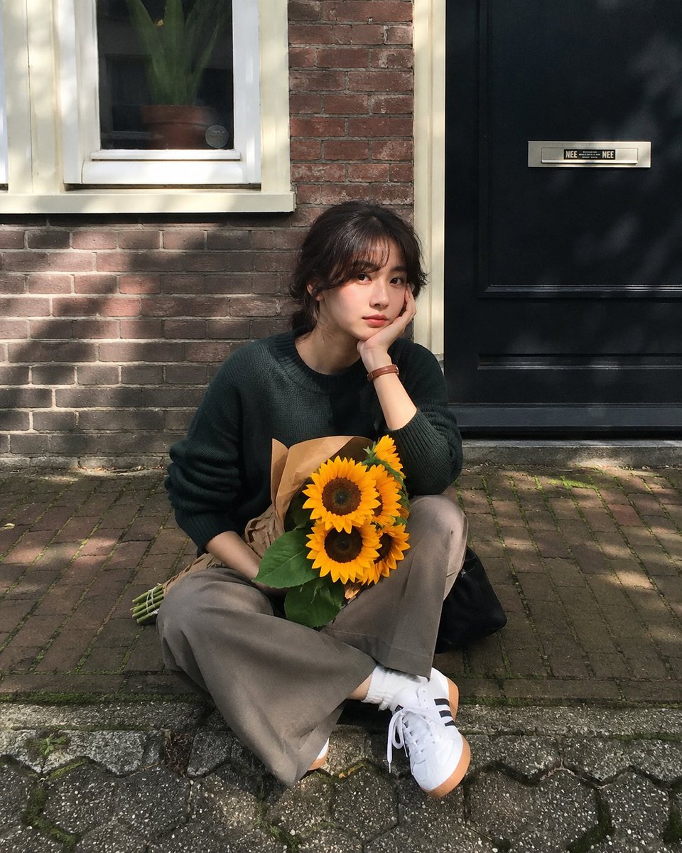 Sunflower sidewalk portrait