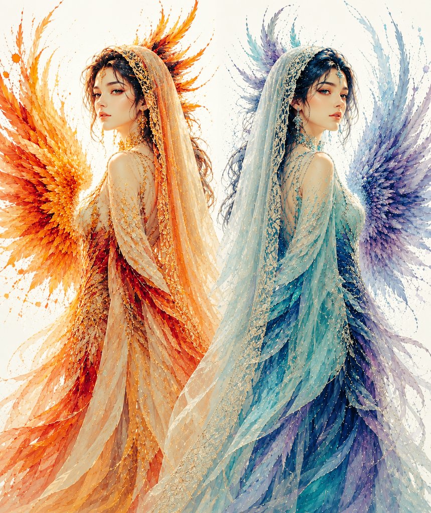 Twin phoenix goddesses