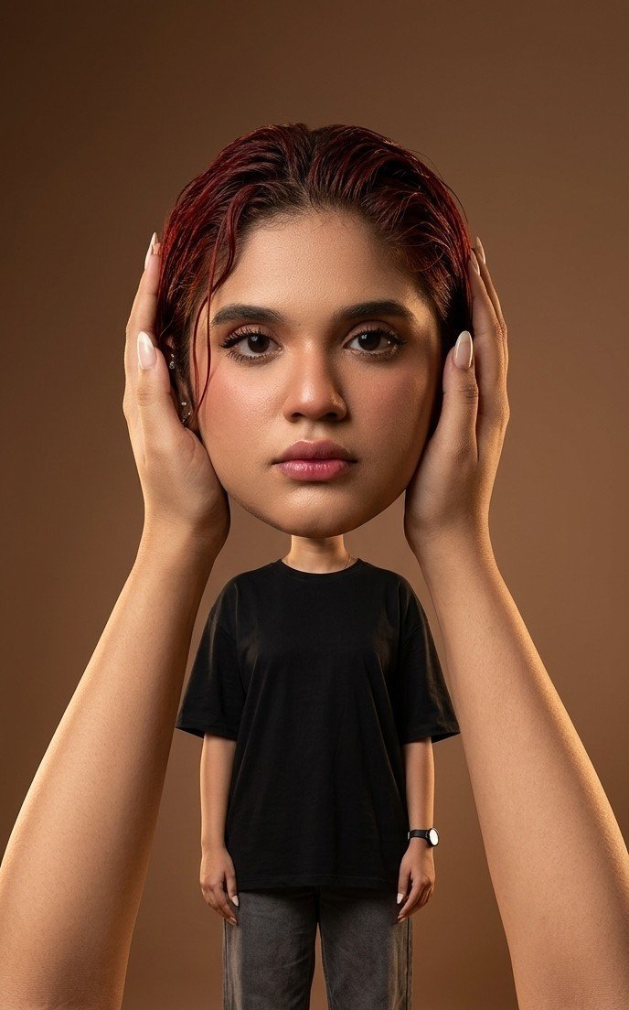 Surreal floating head portrait