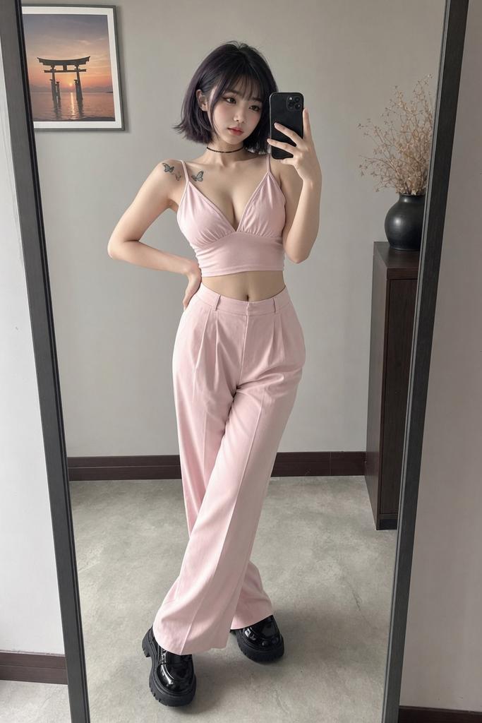 Pink mirror selfie fashion