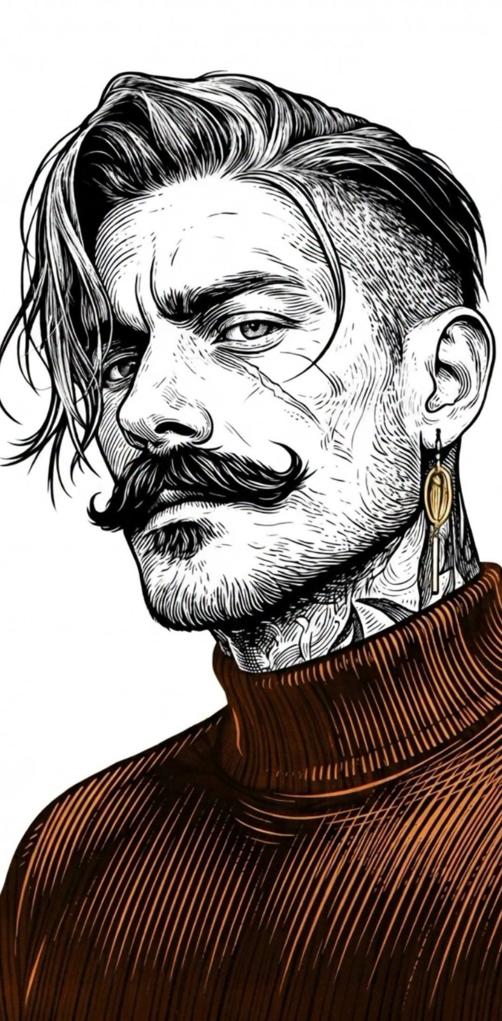 Engraved line art portrait
