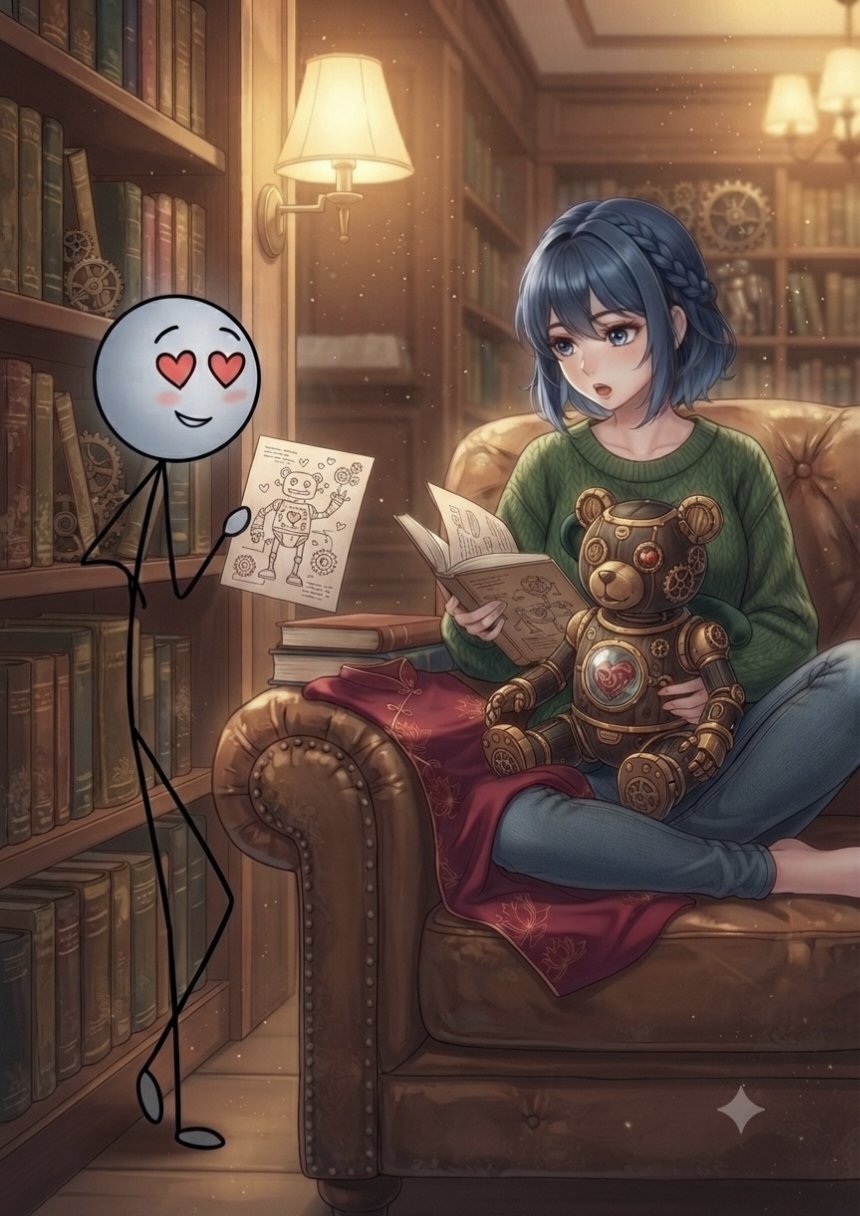 Steampunk anime vignette composite