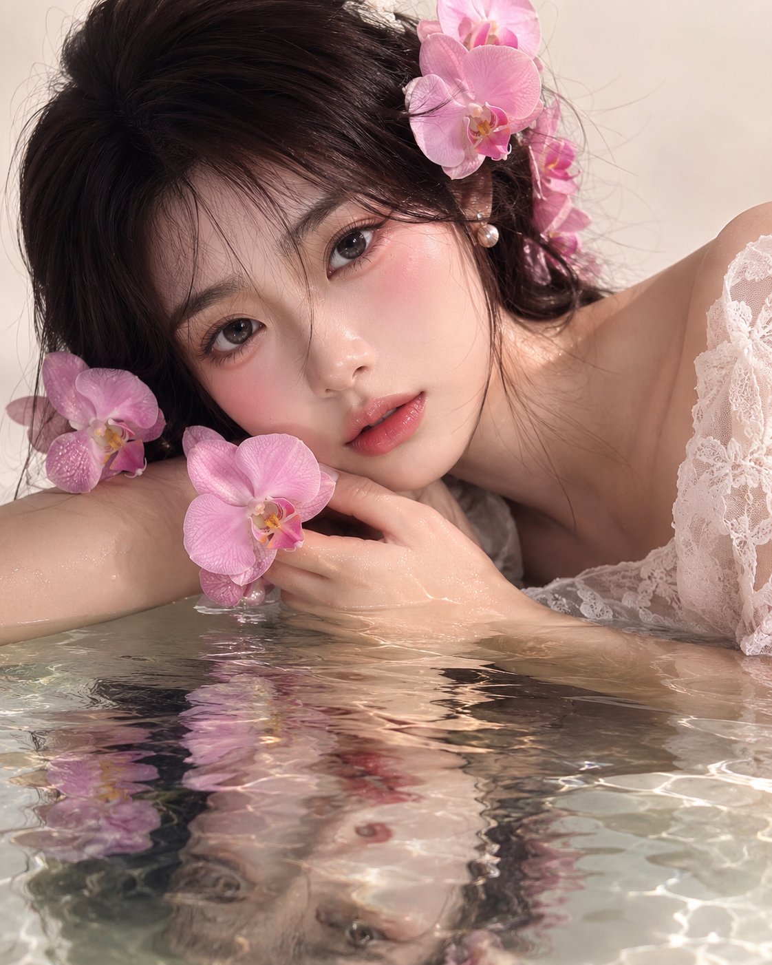 Pink orchid water portrait
