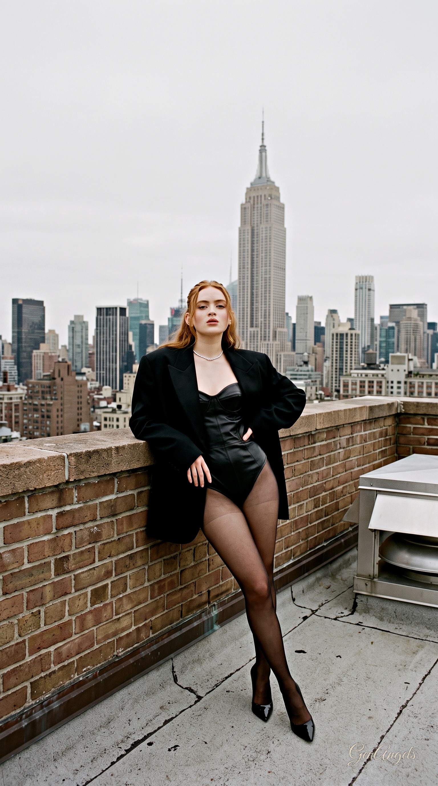 Emerald rooftop city portrait