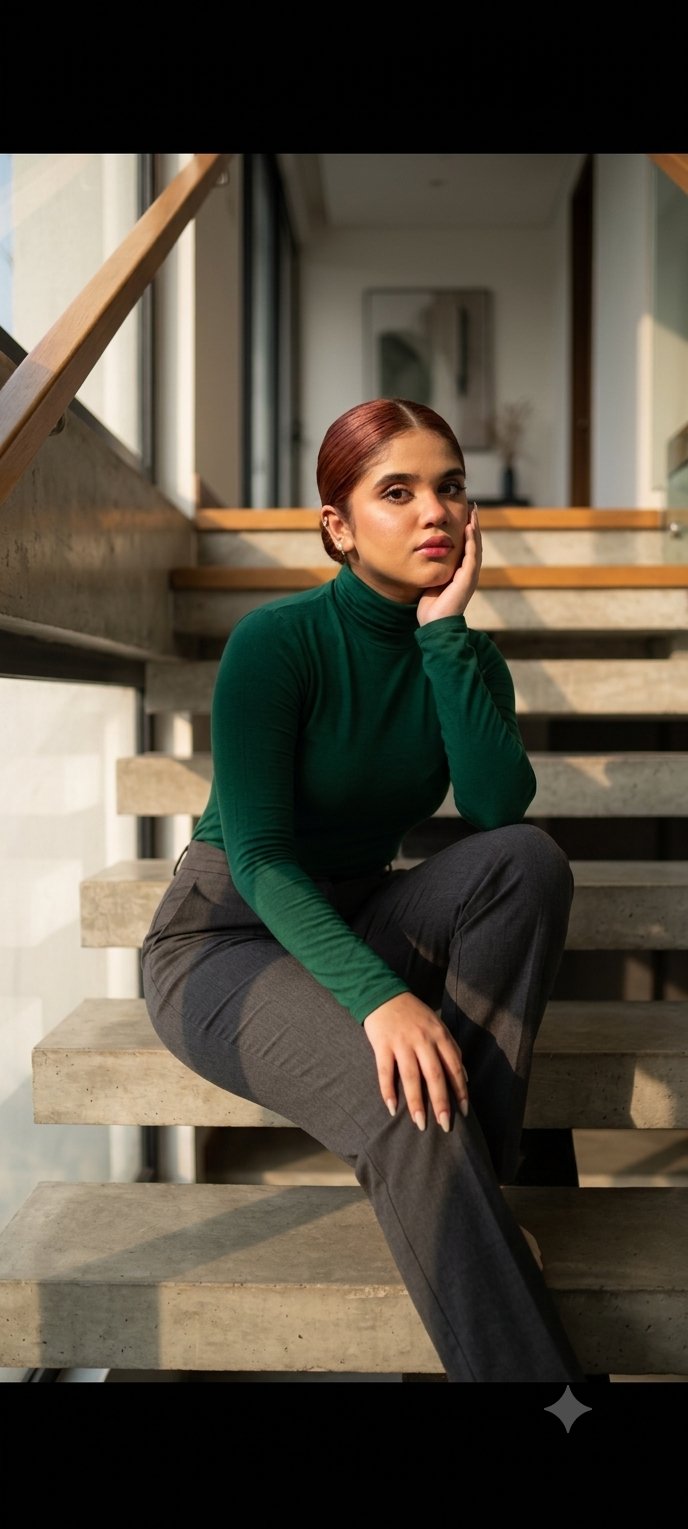 Golden-hour staircase portrait