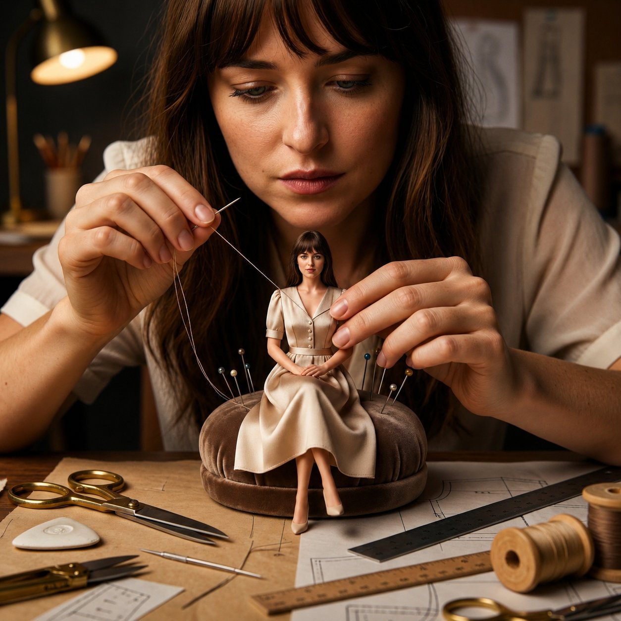 Miniature couture seamstress scene