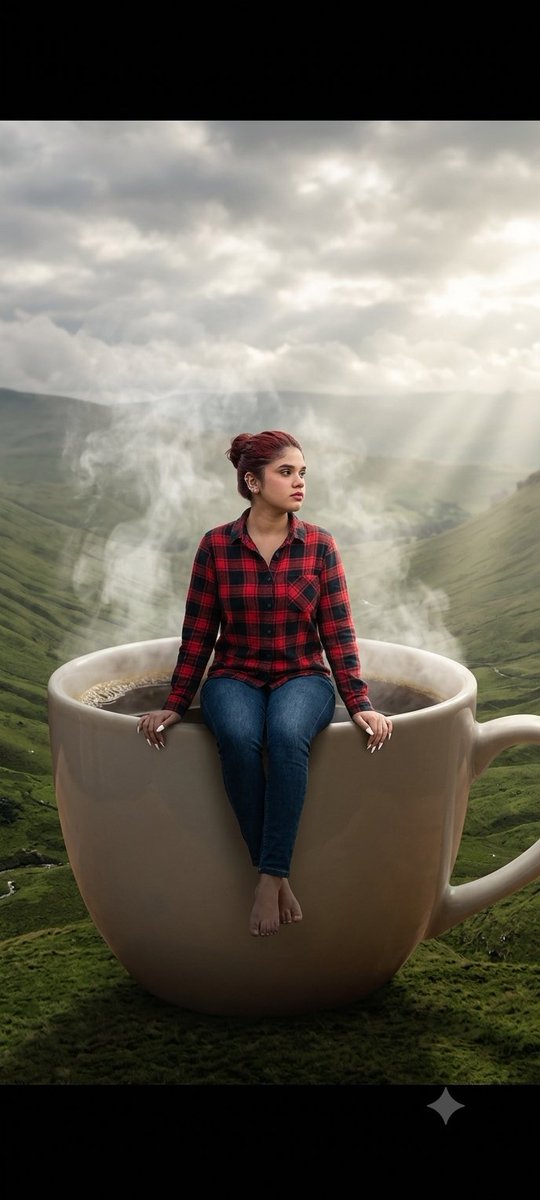 Giant coffee mug surreal scene