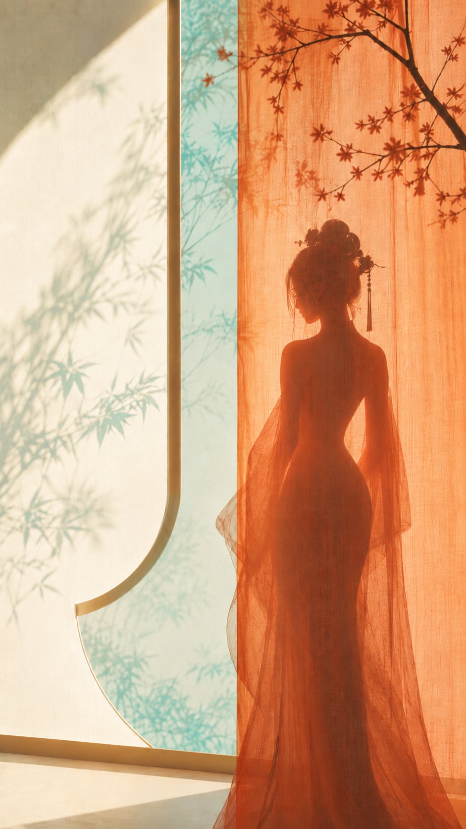Eastern Zen curtain silhouette