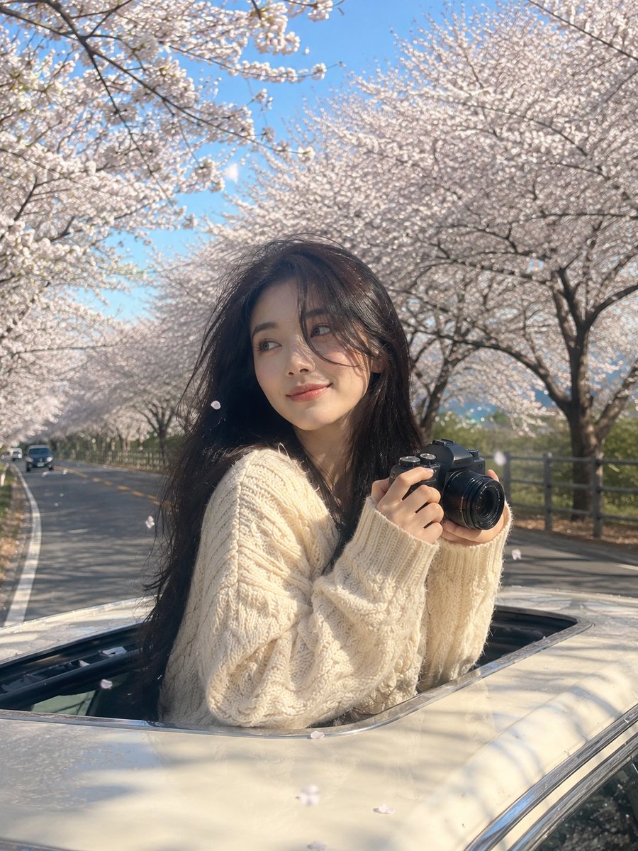Cherry blossom road trip portrait