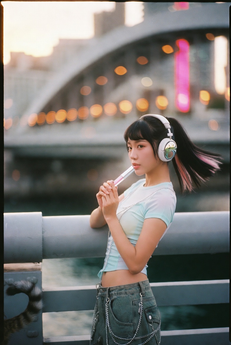 Y2K bridge sunset portrait