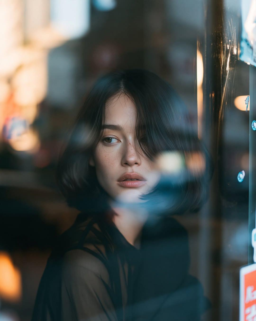 Rainy cafe window portrait