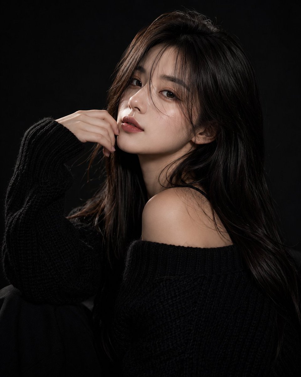 Black knit fashion beauty portrait