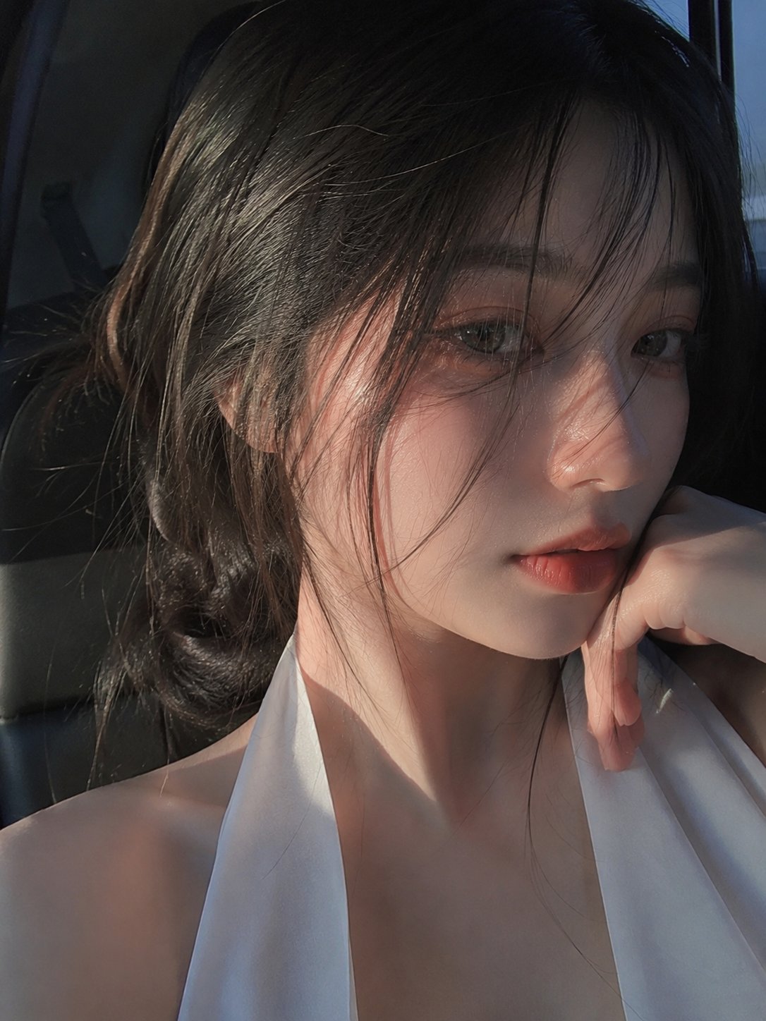 Smartphone half-face portrait