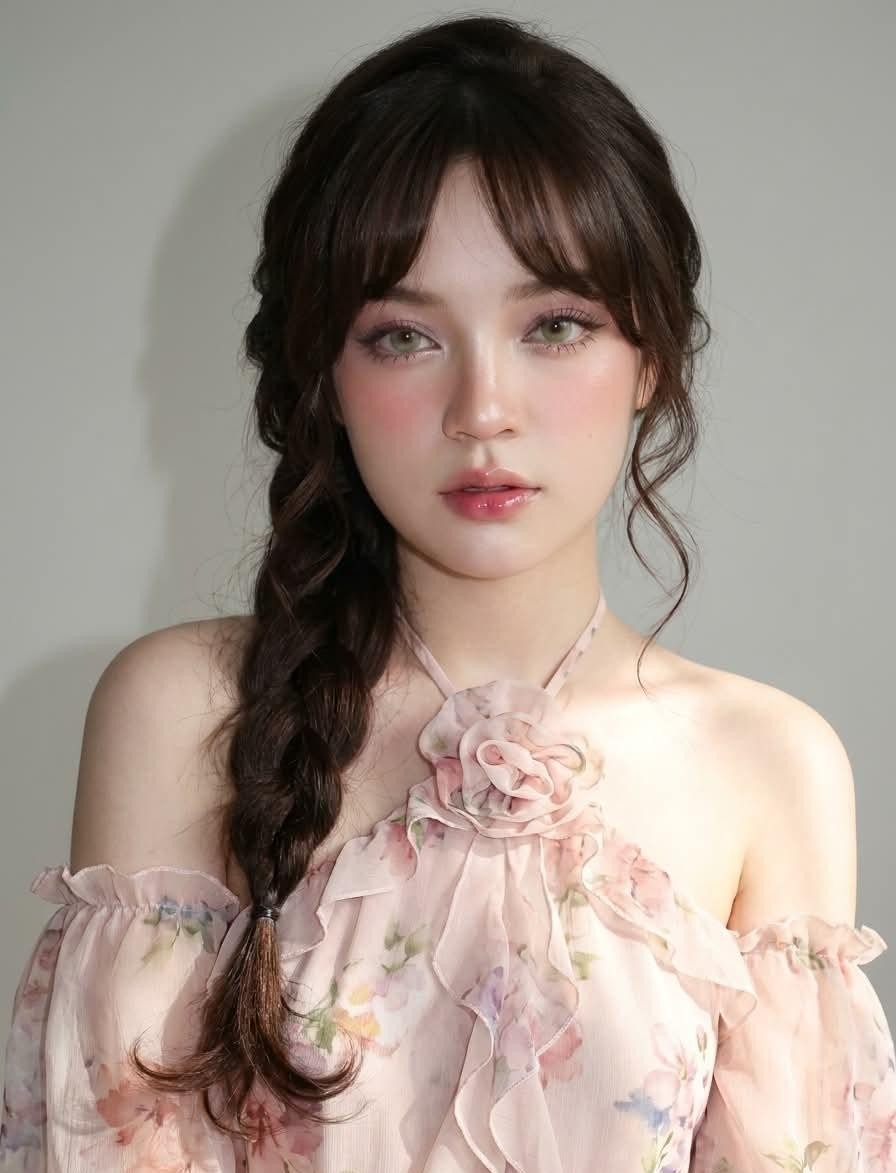 Pink floral chiffon portrait