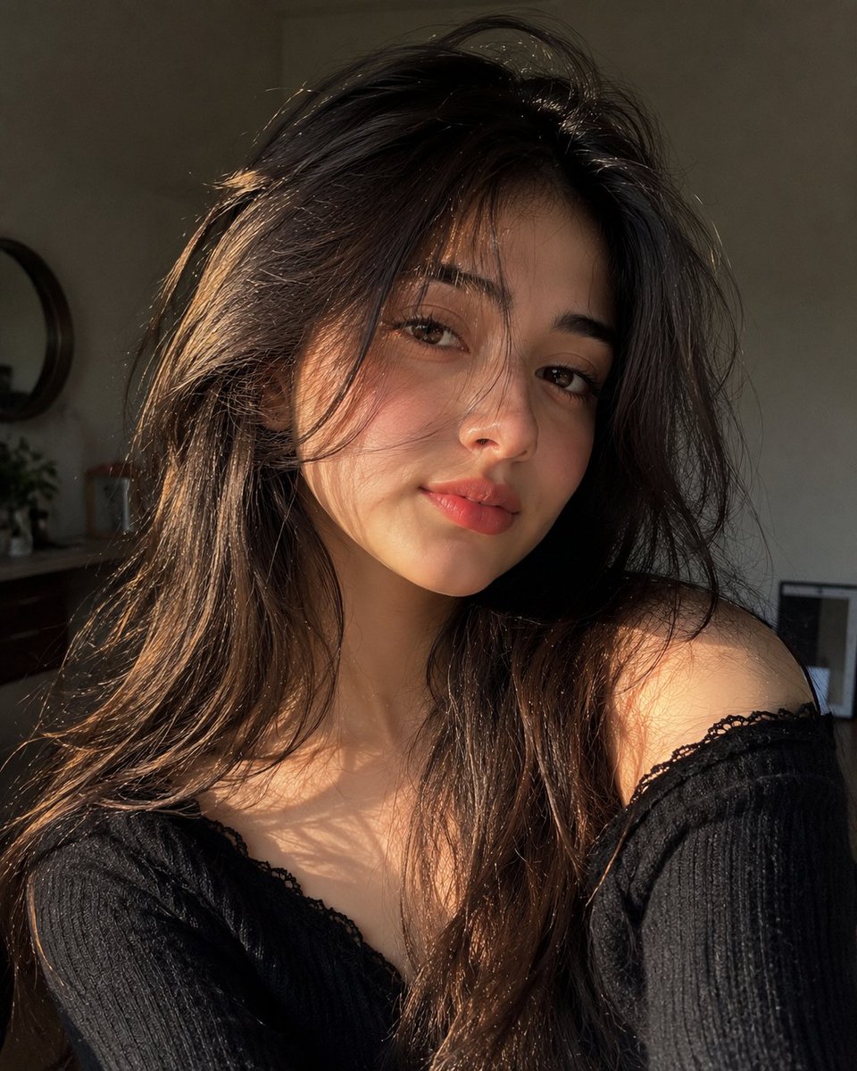 Golden hour bedroom fashion portrait