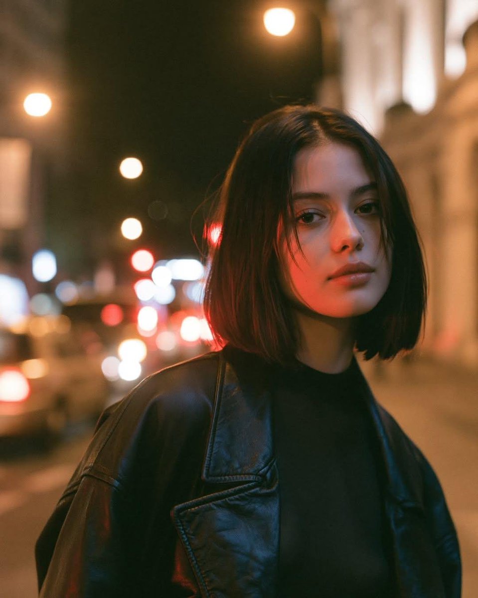Cinematic night street portrait