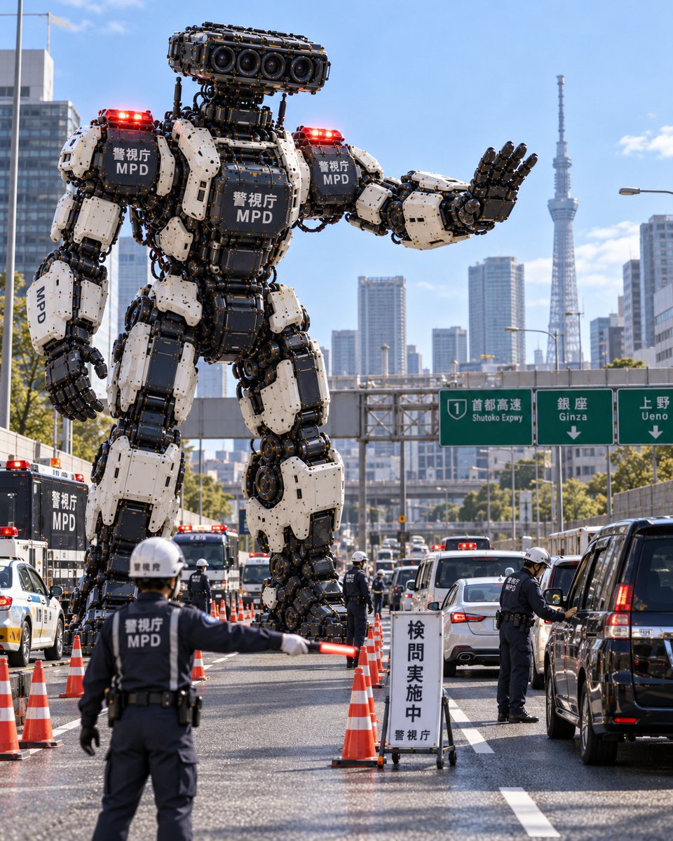 YouTube Thumbnail - Tokyo Police Giant Robot Checkpoint