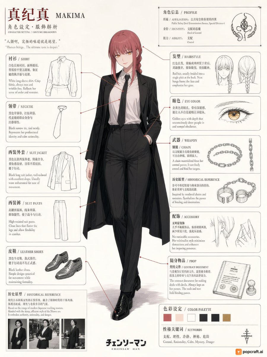 Infographic / Edu Visual - Chainsaw Man Makima Character Design Sheet
