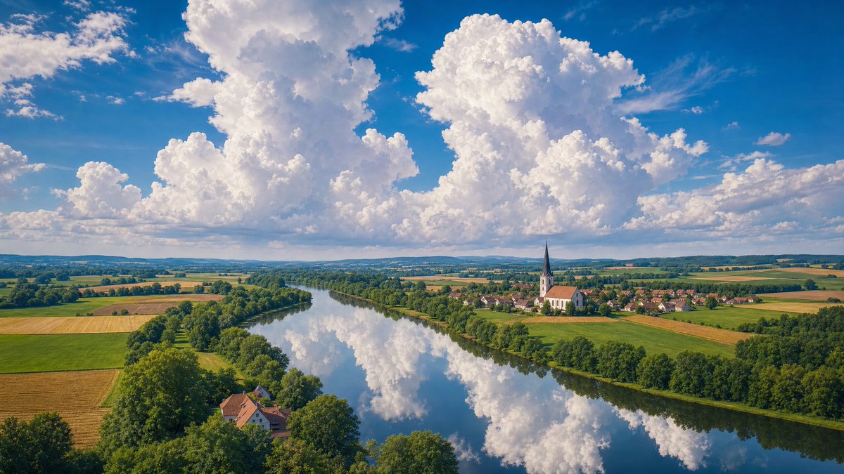 Painterly Landscape with Dramatic Cumulus Clouds