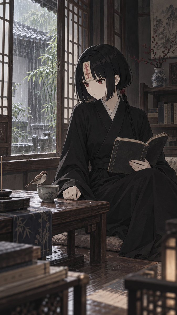 Yokai Reading In A Rainy Room