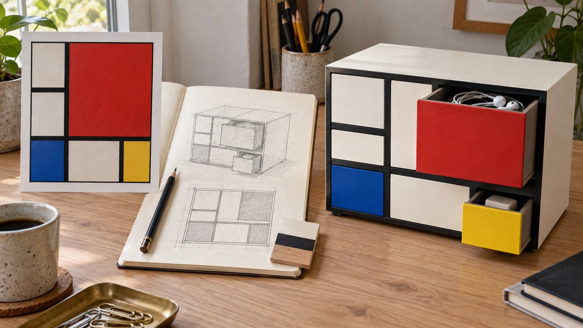 Mondrian Painting as Desktop Storage Cabinet