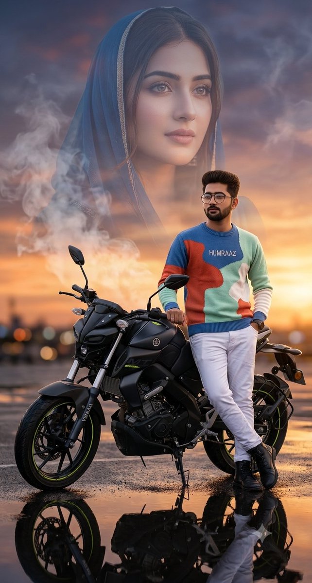 YouTube Thumbnail - Double Exposure Motorcycle Sunset Portrait