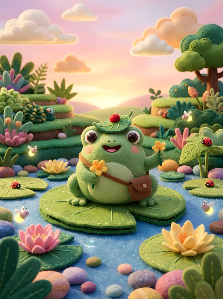 Game Asset - Cute Felt Frog Scene