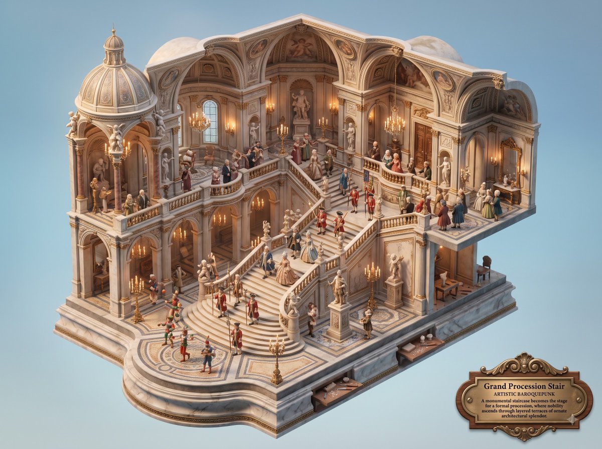 Social Media Post - Whimsical Miniature Baroque Staircase Hall