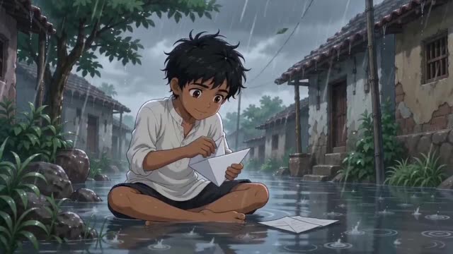 Boy Folding Paper Airplane