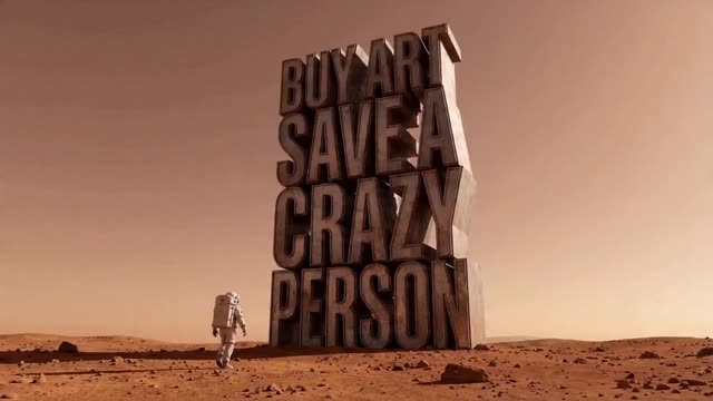 Astronaut on Mars with Glowing Art Slogan