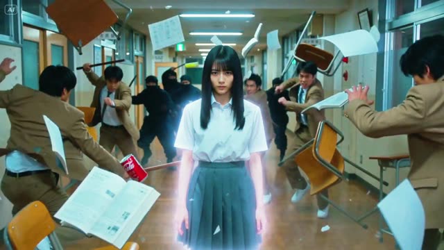 Psychic Schoolgirl Battle in Hallway