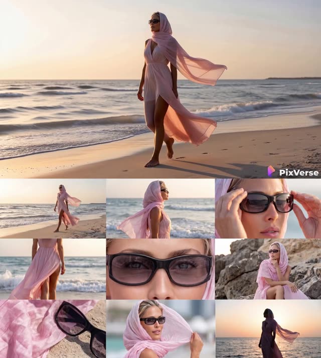 Elegant Woman, Pink Dress, Beach Sunset
