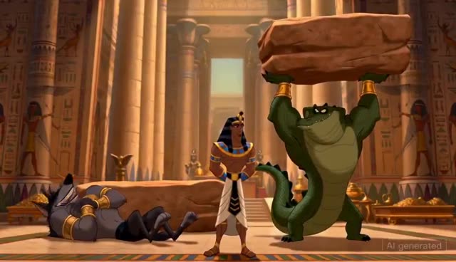 Anubis and Crocodile in Egyptian Temple