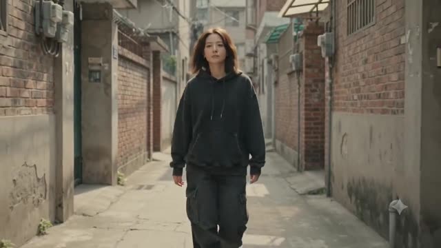 Woman Walks Through Urban Alley