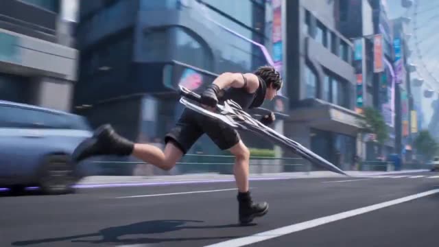 Futuristic Swordsman City Leap