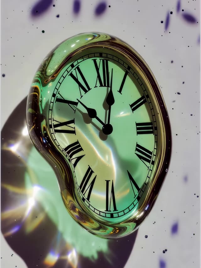 Surreal Melting Green Glass Clock