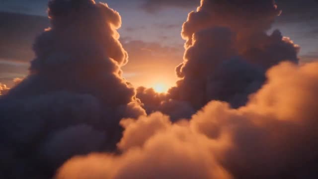 First-person flight through sky ocean with whales