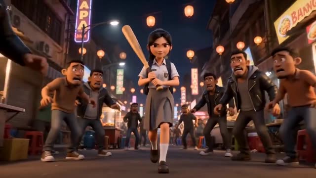 Pixar Schoolgirl Fights Thugs in Night Market
