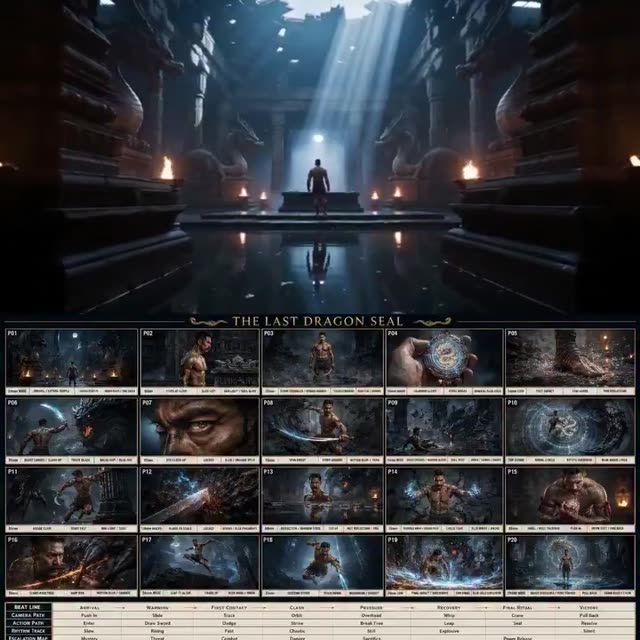 Warrior in Ancient Dragon Temple Cinematic Shot