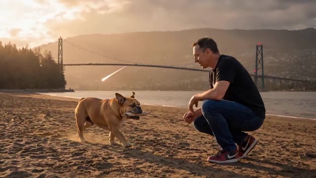Man and Dog Face Giant Wave