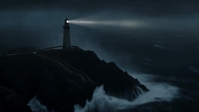 Lighthouse in a Stormy Night Scene
